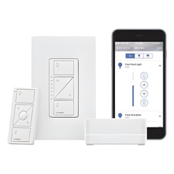 LUTRON CASETA WIRELESS PBDGPROPKG1W Kit de inicio Caseta Wireless con hub Smart Bridge Pro atenuador de pared de 120 V control remoto Pico y placa Claro compatible con Apple HomeKit Alexa y Google Ass
