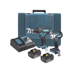 MAKITA DLX2500T Kit de Rotomartillo Atornillador DHP482 + Atornillador de Impacto DTW301 incluye 2 Baterias BL1850B 1 Cargador DC18SD y Maletin Plastico