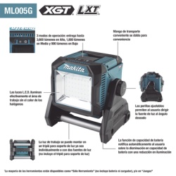 MAKITA ML-005G Luz de Trabajo Inalambrica Utiliza Batria XGT® de 40V o LXT® Litioa??Ion de 18V. - Img 2