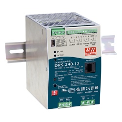 MEANWELL DRS24012 Fuente de Poder Industrial de 240W con Cargador de Baterias salida 12Vcc 20A para montaje Riel Din