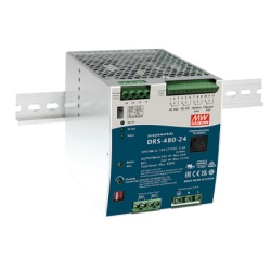 MEANWELL DRS48024 Fuente de Poder Industrial de 480W con Cargador de Baterias salida 24Vcc 20A para montaje Riel Din