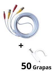 OEM OEM9180001 TCE-BNC10WLMG5-Paquete de Cable Siames Armado Blanco de 10 Metros con Bolsa de 50 Grapas de Pared Blancas de 5mm