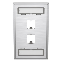 PANDUIT CFPL2SY Placa de Pared Vertical de Acero Inoxidable Salida Para 2 Puertos Mini-Com Con Espacios Para Etiquetas