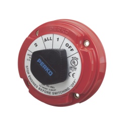 PERKO 8501DP Switch Selector de Bateria Marina PERKO 8501 / 250A Continuos 360A Intermitentes / 6-32 VCC / Encendido Protegido / Selector 1-2-Both-Off / Desconexion de Alternador