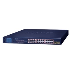 PLANET GSW-2620VHP Switch PoE de 24 Puertos Gigabit 802.3af/at con Modo Extendido 250 m 2 Puertos SFP 1000SX Pantalla LCD para Configuracion Basica Hasta 300 W para PoE
