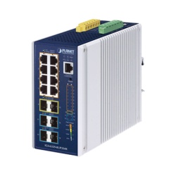 PLANET IGS-6329-8UP2S4X Switch Industrial Capa 3 de 8 Puertos 10/100/1000T PoE 802.3bt 2 Puertos SFP 1 G/2.5 G 4 Puertos SFP 10G Instalacion en Pared o Puerto DIN.