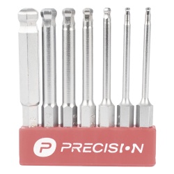 PRECISION PST-C01-004 Juego de 7 Puntas Hexagonales / Allen Milimetricas con Cabeza Redonda para Destornillador de entrada Hexagonal de 1/4"