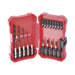 PRECISION PST-C010-02 Juego de 18 Puntas y Brocas para Taladro con Entrada Hexagonal de 1/4" Incluye Estuche.