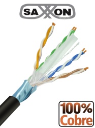 SAXXON SXN1570006 SAXXON OFTPCAT6COPEXT - Bobina de Cable FTP Cat6 100% Cobre/ 305 Metros/ Blindado/ Color Negro/ Uso Exterior/ Ideal para Cableado de Redes de Datos y Video/ Cert ISO9001/ UL / RoSH/