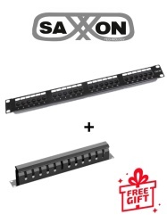 SAXXON SXN2560001 SAXXON KIT - Patch Panel 24 puertos / CAT 5E / 19 Pulgadas GRATIS Organizador de cables horizontal con tapa para rack de19" / 1UR