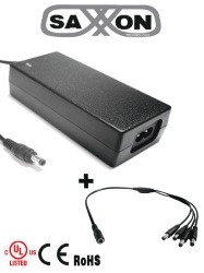 SAXXON TVN083042 SAXXON PSU1204EPAQ2 - Paquete de Fuente de Poder Regulada de 12 Vcc 4.1 Amperes Divisor para 4 Camaras/ Color Negro/ Para Usos Multiples: Sistemas de CCTV Acceso ETC/ Certificacion