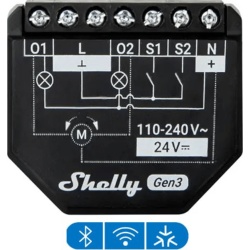 SHELLY SHELLY2PMGEN3 Apagador inteligente Wifi 2.4 / 2 canales Para apagador doble / 10A por canal / Compatible con asistentes de voz