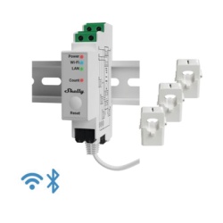 SHELLY SHELLYPRO3EM Medidor de Energia Trifasico / Wi-Fi 802.11 b/g/n / Ethernet RJ45 / Riel DIN / Memoria 60 Dias / 0-120 A por Fase