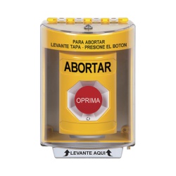 STI SS2281AB-ES Boton de Abortar Texto en Espanol Tapa Protectora de Policarbonato Super Resistente Girar para restablecer