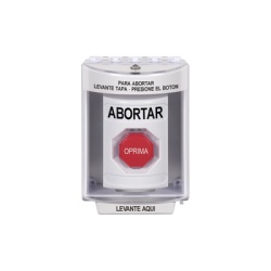 STI SS2382AB-ES Boton de Abortar Bocina de Advertencia Integrada Texto en Espanol Tapa Protectora de Policarbonato Super Resistente con Espaciador Restablecimiento con Llave