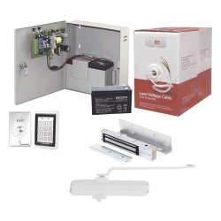 Syscom ACCESSKIT11P Sistema Completo de Acceso Incluye Teclado Anti-Vandalico Chapa magnetica con bracket Cierra puerta Boton de Salida Cable " Gratis " y fuente profesional con Bateria