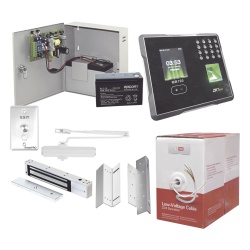 Syscom ACCESSKIT12 Sistema Completo de Acceso Y asistencia Incluye Lector Biometrico MB160ID Chapa magnetica con bracket Cierra puerta Boton de Salida Cable " Gratis " y fuente profesional con Bateria