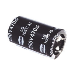 Syscom CE470/250V Capacitor Electrolitico de Aluminio Radial de 470 ÂµFd 250 Vcc 105 Â°C 25 x 40 mm.
