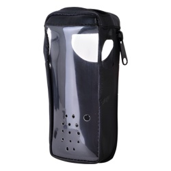 Syscom FSM-IC-A24 Funda Reforzada en Piel para Cinto con Cierre y Amplio Visor Frontal Transparente para Aereos IC-A24 e IC-A6.