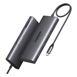 UGREEN 15534B Docking Station USB-C Hub 10 en 1 UGREEN Revodok Pro 210 / Dual HDMI 4K 60Hz y 8K 30Hz / 3 Puertos USB-A + USB-C 3.0 / Carga PD 100W / Ethernet Gigabit 1000M / Lector Tarjetas SD y TF /