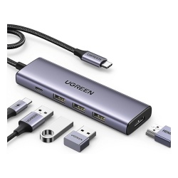 UGREEN 15596 HUB USB-C (Docking Station) 5 en 1 | HDMI 2.0 4K@30Hz | 3 USB-A 3.0 (5Gbps) | USB-C PD Carga 100W | Potente Disipacion de Calor | Chip de Ultima Generacion | Cable de Nylon Trenzado de 25