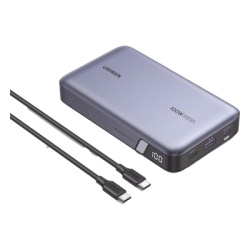 UGREEN 25188 Power Bank de 20000mAh | 3 Salidas 100W Max. | USB-A + 2 USB-C | PD 3.0 | QC3.0 | FCP | SCP | Pantalla Inteligente | Carcasa Ignifuga | Color Gris | Incluye Cable USB de 50cm | Carga tu L