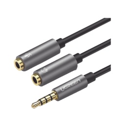UGREEN 30619 Cable Divisor en Y / De 3.5 mm Macho a Dos Salidas de 3.5 mm Hembra / CTIA TRS / Nucleo de Cobre / TPE / Longitud 20 cm / Ideal para Separar el Microfono de los Auriculares