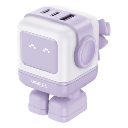 UGREEN 35314B Cargador RobotGaN de 65W Serie UNO | 3 Puertos de Carga Rapida | 2 USB-C | 1 USB-A | PD 3.0 | QC 4.0 | Carga Inteligente | Tecnologia GaN II | Zapato Magnetico Extraible | Carcasa Ignifu