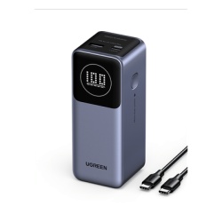 UGREEN 35526B Power Bank de 12000mAh | 2 Salidas 100W Max. | USB-A + 1 USB-C | PD 3.0 | QC3.0 | FCP | SCP | Pantalla Inteligente | Carcasa Ignifuga | Color Gris | Incluye Cable USB de 50cm | Carga tu