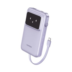 UGREEN 35604B Power Bank Serie Uno | 10000mAh | 30W | con Cable USB-C Incorporado | 2 Salidas 30W Max. | Pantalla Inteligente | Carcasa Ignifuga | Aprobado por Aerolineas.| Color Purple.