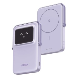 UGREEN 35606 Power Bank Inalambrico | 5000mAh | 7.5W | Con Emojis de Estado | Carga Rapida USB-C Bidireccional | Pantalla TFT Inteligente | 13 niveles de Proteccion | Con Holder | Color Purple.