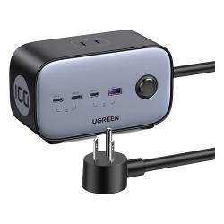 UGREEN 40896 Cargador de Escritorio y Tomacorriente Multiple | 3 Puertos USB-C | 1 Puertos USB-A | 3 Tomacorriente de CA | Tecnologia GaN II | 1 USB 100W PD | Carga Rapida | Diseno Innovador en Forma