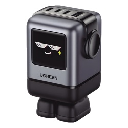 UGREEN 45514B Cargador RobotGaN de 100W Serie UNO | 4 Puertos de Carga Rapida | 3 USB-C | 1 USB-A | PD 3.0 | QC 4.0 | Carga Inteligente | Tecnologia GaN II | Zapato Magnetico Extraible | Carcasa Ignif