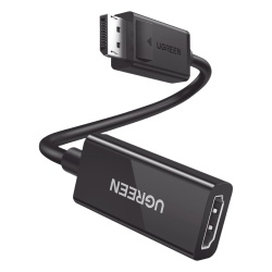 UGREEN 70694 Convertidor DisplayPort a HDMI 4K@60Hz | 3D | HDR | Blindaje Interno | Boton Liberador | Largo 25 cm (9.84 Pulgadas) | Carcasa de ABS | Plug & Play.