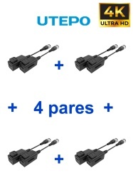 UTEPO TVT4450042 UTEPO UTP101PHD6PAK4 - 4 pares de transceptores pasivos HD diseno para empalmes ordenados distancias CVI: 720p a 300m 1080p a 250m 4MP a 200m 4K a 150m