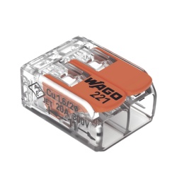 WAGO 221-412 Borna de Conexion / Serie 221 / Palancas Naranja / 2 Conductores 4 mmÂ² / Carcasa Transparente / 300V 20A / T85 / UL ENEC Certificado