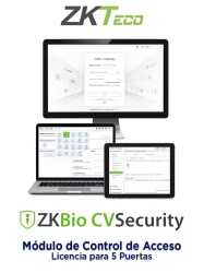 ZKTECO ZKT0740042 ZKTECO ZKBIOCVACP5 - Licencia Vitalicia para 5 Puertas en Control de Acceso BioCVSecurity / Hasta 30 000 Usuarios / 200 Departamentos / 200 Areas