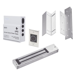 AccessPRO KITMAG12V Kit para control de acceso incluye Fuente de 12VCD con respaldo de bateria/ Chapa magnetica de 600Lbs / Montajes L y Z / Boton de salida