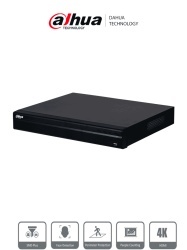DAHUA DHT0210014 DAHUA DHI-NVR4232-4KS3 NVR De 32 canales IP 8 MP/4K 160 Mbps Smart H.265 2 Bahias para HDD de 20 TB cada uno HDMI & VGA soporta camaras WizSense y 2 canales SMD Plus.