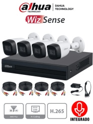 DAHUA DHT0250011 DAHUA KITXVR1B04-IHFW1200CMA -Kit de 4 canales con camaras de 2MP y audio. Incluye DVR Cooper-I WizSense con IA y H.265 4 camaras metalicas con microfono integrado 4 canales mas 1IP