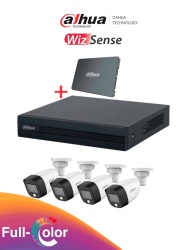DAHUA DHT0250023 DAHUA KIT/XVR1B04-I-SSD512G4HFW1209 - Kit FullColor de 4 Canales con SSD de 512GB/ 4 Camaras Full Color de 2 Megapixeles con Microfono/ DVR Cooper-I WizSense/ Con IA/ 4 Ch1 IP/ Acceso
