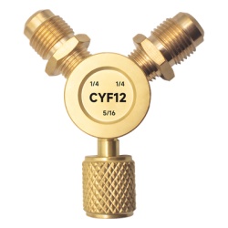 EPCOM CYF-12 Conector Y CYF12 para Sistemas de Refrigeracion / 2 Entradas 1/4" Macho Flare / 1 Salida 5/16" Hembra Flare / Recuperacion Rapida y Evacuacion / Material Metalico Resistente
