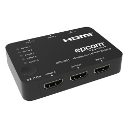 EPCOM PROAUDIO EPC-B51 Switch HDMI 5x1 | 18Gbps | 4K@60Hz | YCbCr 4:4:4 | HDR Dolby Vision y HLG | Soporte 3D | Conmutacion Automatica y Manual | Diseno Compacto