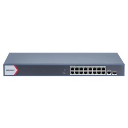 HIKVISION DS-3E1518P-EI Switch Gigabit PoE+ / Administrable / 16 Puertos 1000 Mbps PoE+ / 1 Puerto 1000 Mbps de Uplink / 1 Puerto SFP / Configuracion Nube desde Hik-Partner Pro / Modo Extendido hasta