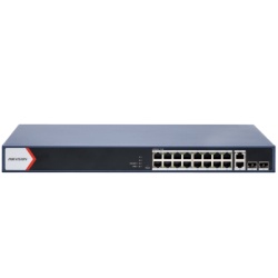HIKVISION DS-3E1520P-EI/M Switch PoE+ Monitoreable / 16 Puertos Gigabit / 2 Uplink / 2 SFP / Alcance Extendido 300 m / 984 pies / 125 W / Gestión Nube