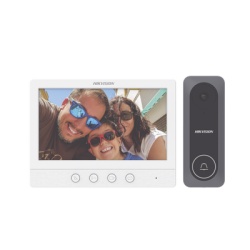 HIKVISION DS-KIS212 Kit de Videoportero / Pantalla LCD 7" / 720p / Gran Angular 130° / Frente de Calle IR 3 m (9.8 ft) / Conexión 4 Hilos / 3 Monitores / 2 Frentes de Calle