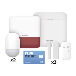 HIKVISION DS-PWA48-KSDV2(R) (AX PRO) KIT de Alarma AX PRO con GSM (3G/4G) Wi-Fi y Ethernet / Incluye: 1 Hub con bateria de respaldo / 2 Sensores PIR / 3 Contactos Magneticos Slim / 1 Control Remoto /