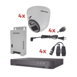HIKVISION KH-1080P-4E-TWA Kit Audio Bidireccional TurboHD 1080p / DVR 4 Canales / 4 Camaras Eyeball (Exterior) con Bocina y Microfono Integrado / 1 Fuente de Poder / Accesorios