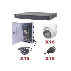 HIKVISION KH1080P16DW KIT TurboHD 1080p / DVR 16 Canales / 16 Camaras Turret con Audio Integrado (Exterior 2.8 mm) / Transceptores / Conectores / Fuente de Poder Profesional