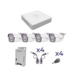 HIKVISION KH1080PL4BC KIT COLORVU TURBOHD 1080p Lite / DVR 4 Canales / 4 Camaras Bala (exterior 2.8 mm) / Transceptores / Conectores / Fuente de Poder Profesional